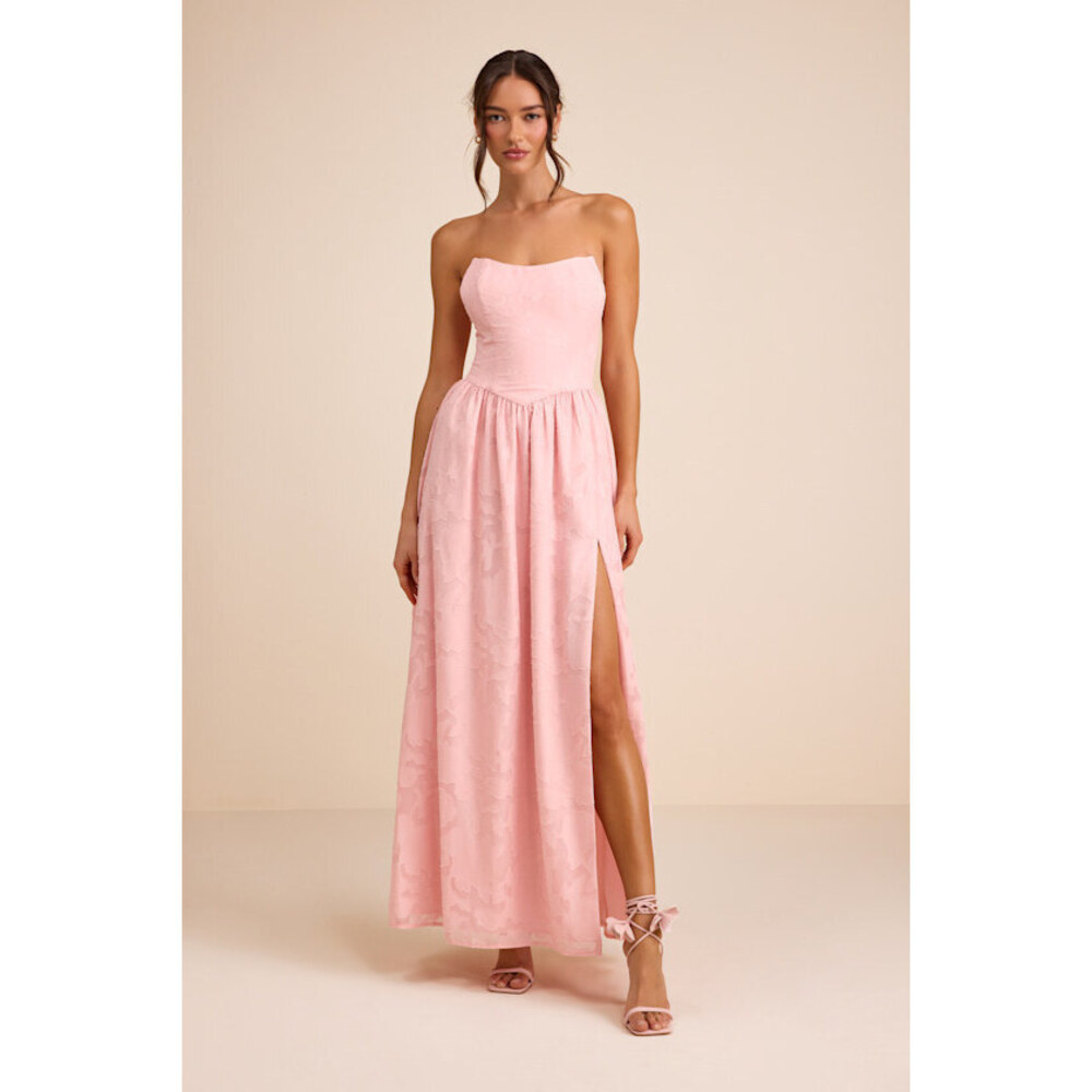 Lulus Kalila Light Pink Floral Burnout Strapless Maxi Dress - Size XL
